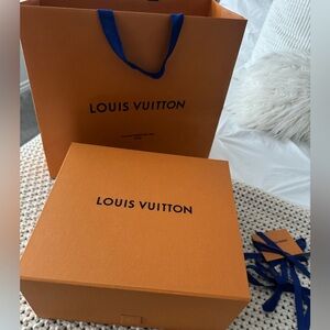 Empty Louis Vuitton Box and Bag with Blue Ribbon